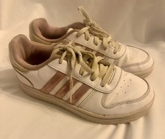 adidas Hoops 2.0 Kids Girls Athletic Sneaker White Pink Beige US 3 EU 35 FY8914