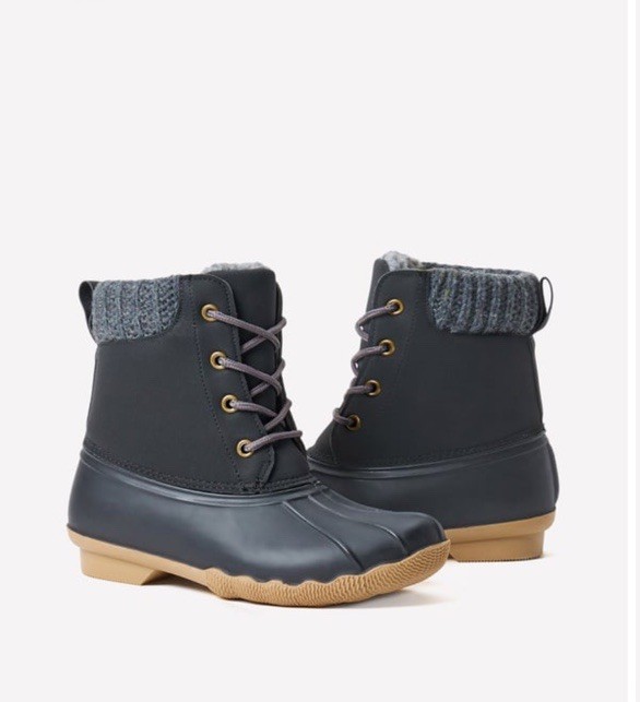 FabKids Size T5 Boots Black, Sweater Cuff Duck Boot, Toddler