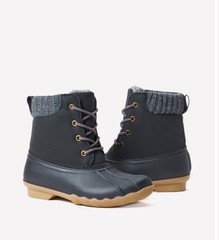 FabKids Size T5 Boots Black, Sweater Cuff Duck Boot, Toddler