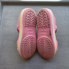 Crocs Sandals Kids Size 13 Pink Strap W/rainbow Shoes C13 Summer Beach