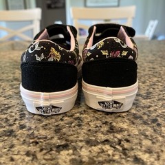 VANS Old Skool V Kids US 13 Sneaker Hook & Loop Black Pink Mermaid Print
