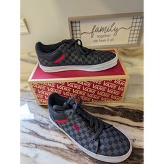 Vans Seldan Low Top Checkerboard Sneakers Black Grey Red Youth 6 W 7.5 EU 38