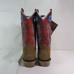 Old West Youth Kid’s Square Toe Suede Western Boots Camel/Red 8206