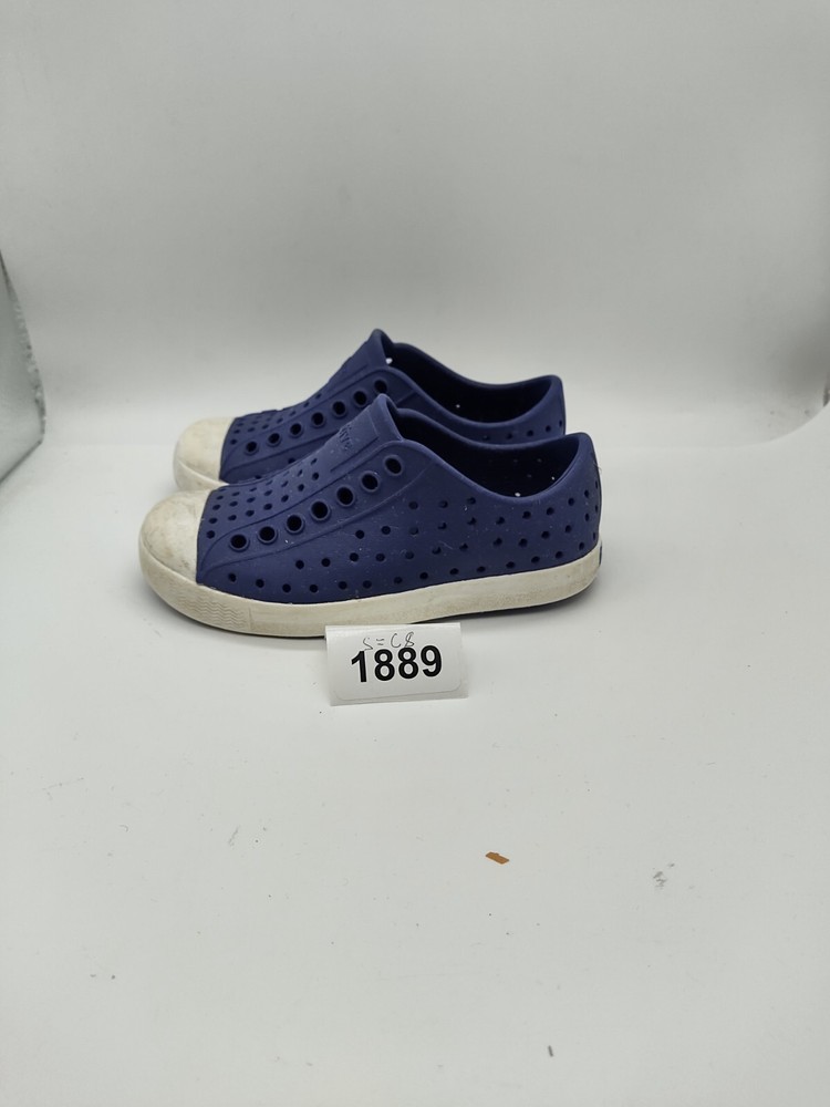 Native Jefferson Kids/Junior Regatta Blue Shell White Slip On Shoes Sz C8 #1889