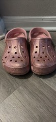 Crocs Classic Clog Kids Pink Glitter Logo Slip-On Casual Clog Shoes
