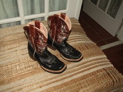 Mexico Square Toe Cowboy Western Boots Black & Brown Leather Youth sz 13 Mex 20