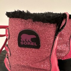 SOREL Tivoli Glitter Boot Youth 4 Pink Leather Warm Felt Liner Laces Waterproof