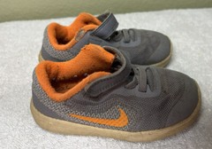 NIKE Kids Size 9C Sneakers Revolution 3 Running Orange Gray Hook and Loop Unisex