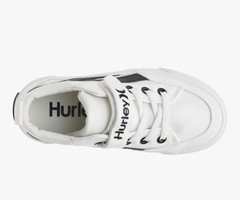 Hurley, Kids Hook and Loop W/ Lace Closer, Unisex, White w/Black Stripes, 10C