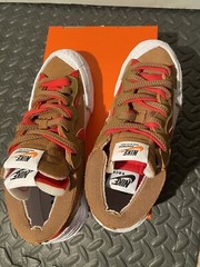 Nike Sacai Blazer Low British Tan Brown White Red New DD1877-200 Kids Size 3.5
