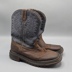 Vintage Rocky Square Toe Cowboy Boots Kids Size 4M Blue Embroidered