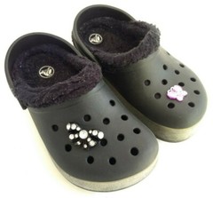 Crocs Crocbling Mammoth Kids Womens Size J1 Black Butterfly Slip On Clog Sandals