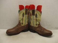 Roper Kids Brown Leather Arrow Feather Cowboy Boots Size 9 Leather Sole