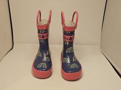 LONE CONE rainbows hearts RUBBER RAIN BOOTS KIDS 4 EASY-ON HANDLES