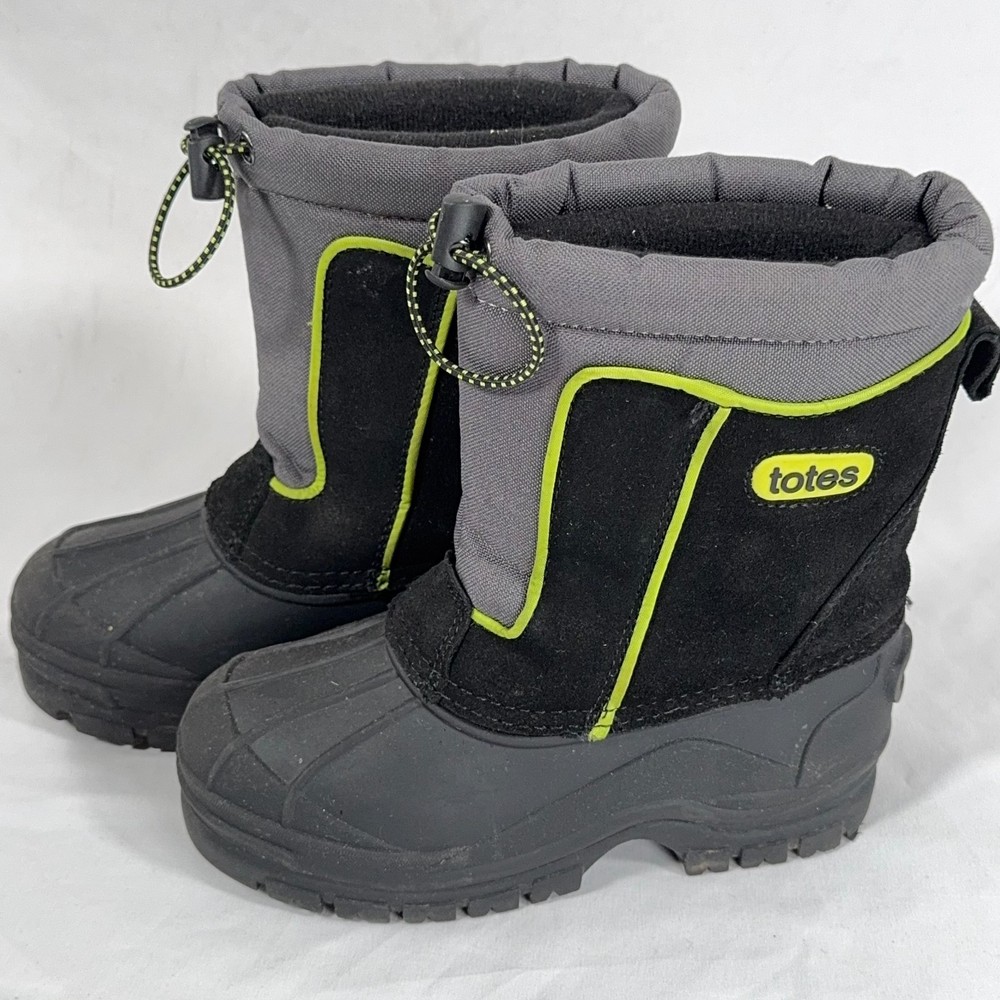 Totes Beaver Kids Snow Boots Size 1M Black Gray Lime Green Winter Waterproof