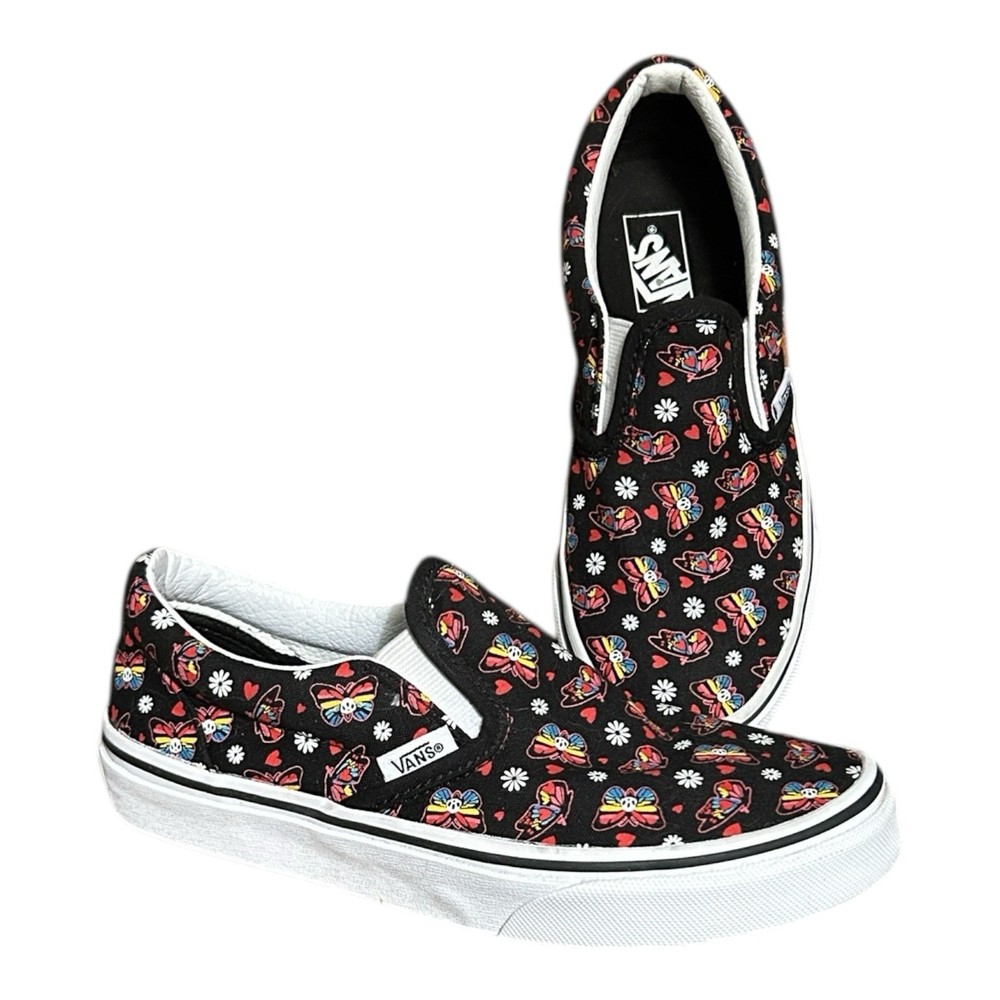 VANS Classic Slip On Sneaker Kids 3 Butterfly Floral Print Canvas Streetwear