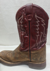 Old West Youth Boys 3D Western Cowboy Boots Brown Distressed Leather Burgundy
