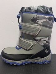 LANDS END Winter Boots Gray Camo/Blue THERMOLITE BOOTS Sz Youth 1