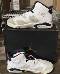 Jordan Air Jordan 6 Retro GS White Navy Red Leather Athletic Sneakers 7Y