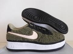 Nike Air Force 1 Shearling QS GS Olive Canvas Green-Crimson Sz 4Y [AV6673-300]