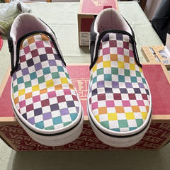 Vans Asher Party Check Multicolor Black Slip-On Canvas Kids Shoes US 5