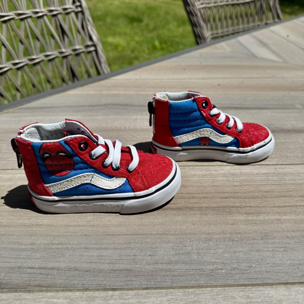 Vans X MARVEL Size 4.0T SPIDER-MAN SK8-HI ZIP RED BLUE Toddler Shoes