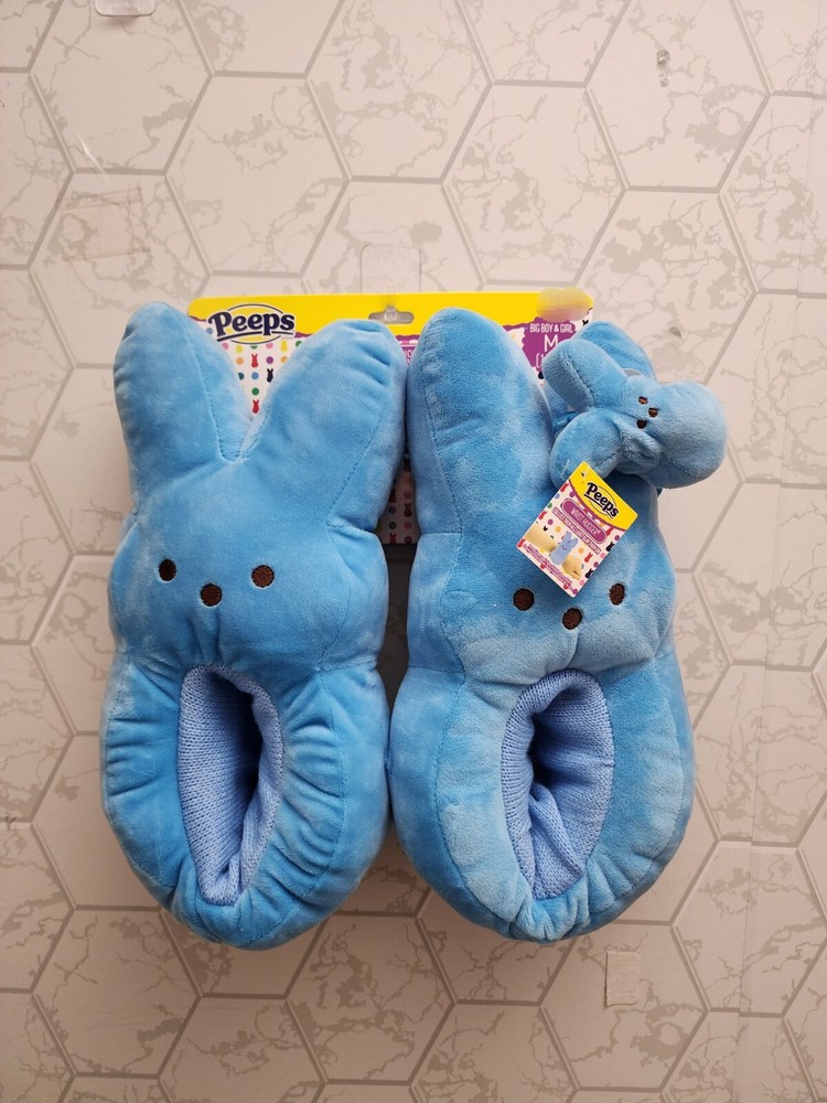 New Kids Easter Peeps Plush Bunny Blue Slippers, Size M 13-1
