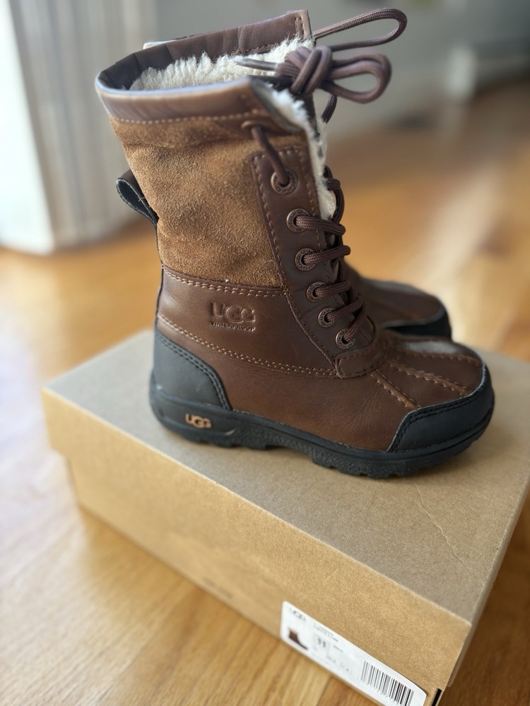 UGG Kids Waterproof Brown Leather & Suede Winter Boots Size 11 Toddler