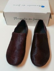 NIB Beautiful Designer MANNELA DE JUAN Burgundy Rabbit Fur Shoes 35 SPAIN