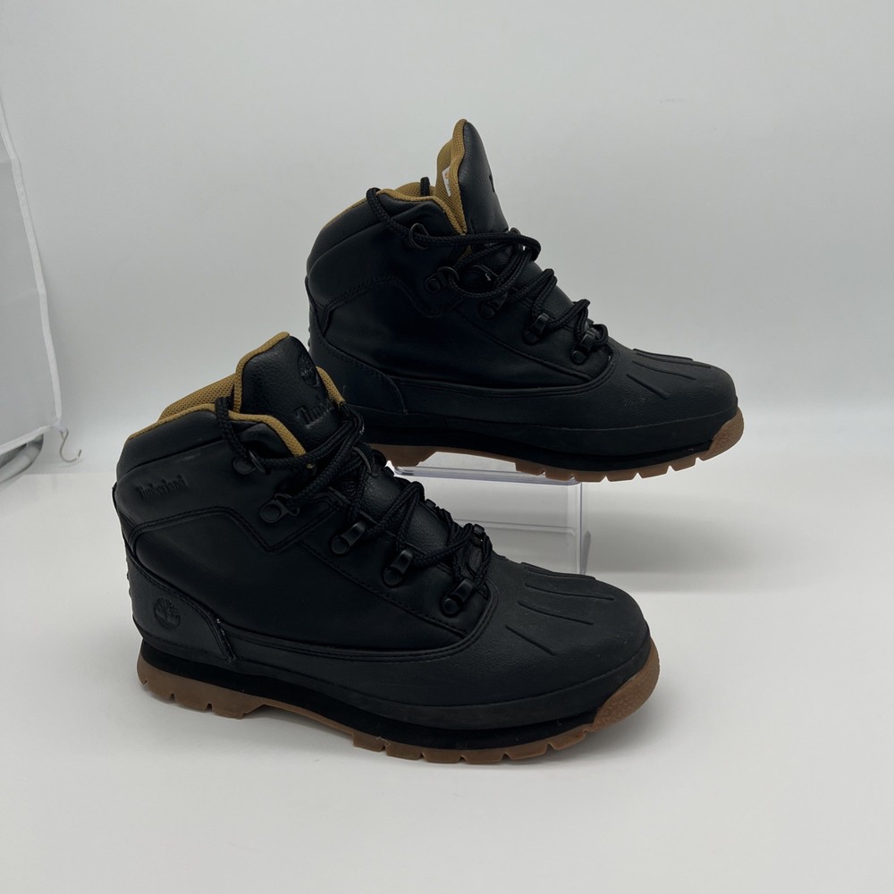 Timberland Euro Hiker Shell-Toe Duck Boots Black Leather Size 5.5 Big Kid EUC