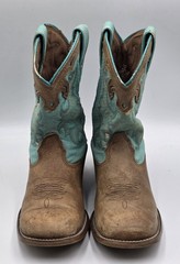 Justin Boots Kids 381JR Bent Rail Turquoise Brown Cowboy Boots Sz 3D Youth
