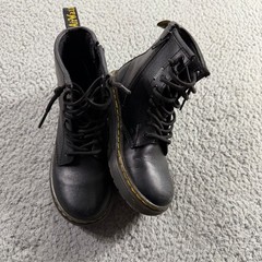 Dr. Martens Zavala J Black Leather Lace Up Side Zip Combat Boots Kids Size 13 US