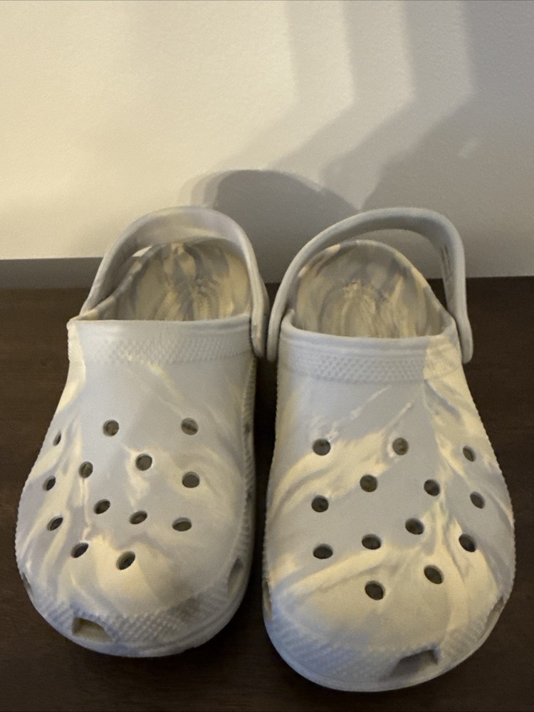 Crocs Grey and Ivory Swirl Classic Clogs Size J1