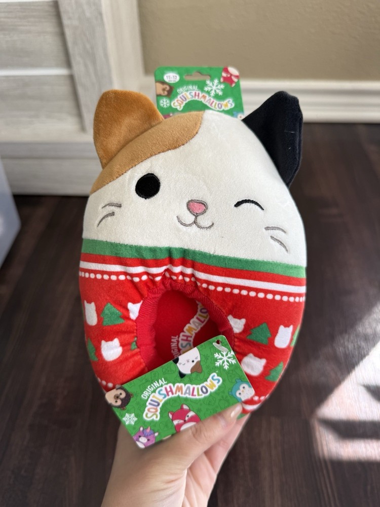 Squishmallows Slippers Cam Holiday Calico Cat Kids Footwear Size 11-12 Youth
