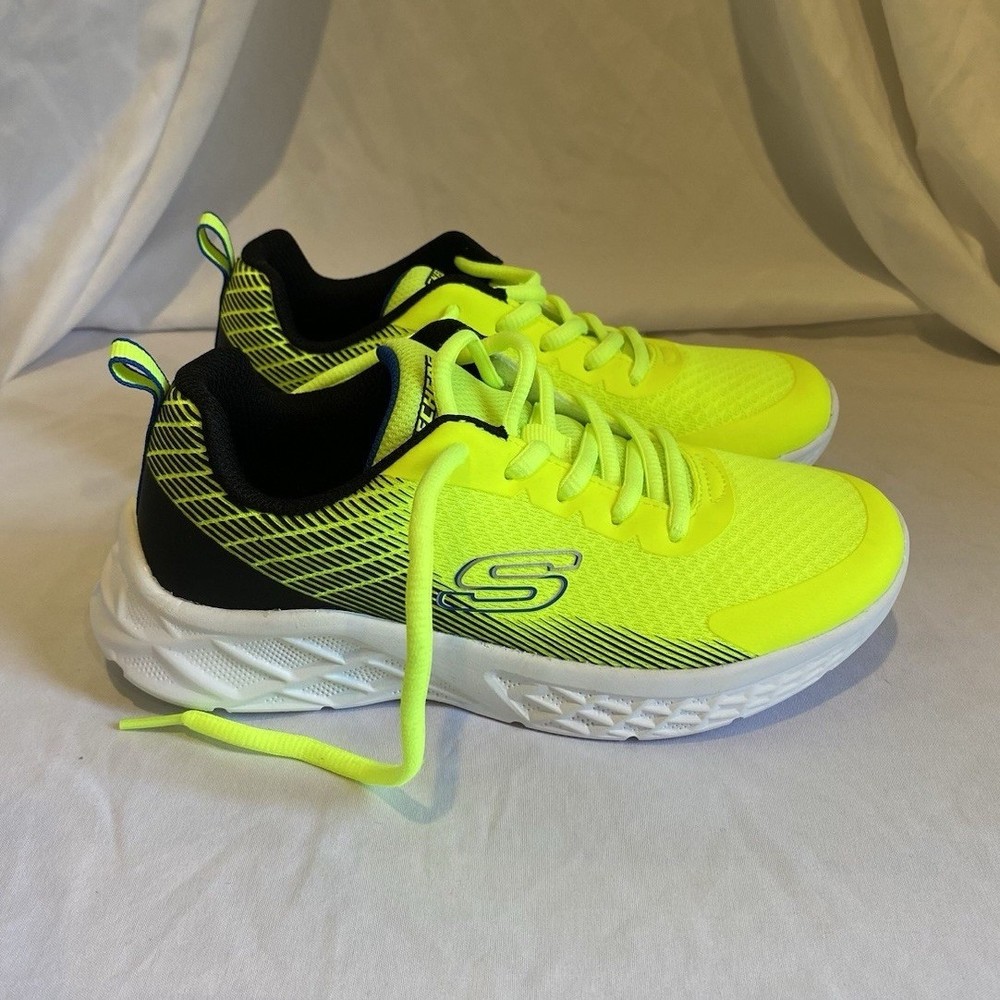 SKECHERS Microspec Max Athletic Sneakers Yellow Black White Unisex Kids Size 2.5