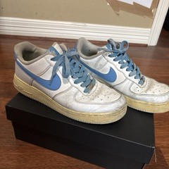 Nike Air Force 1 Low Unisex Kids White/Blue Leather Lace-Up Sneakers US 9.5 M