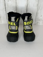 Sorel Toddler Commander Snow Boots Black & Yellow Size 4 Easy On/Off