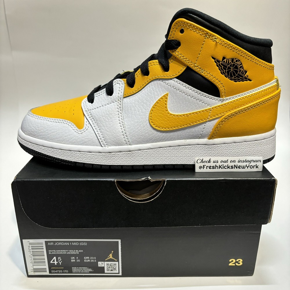 Air Jordan 1 Mid University Gold Big Kids Size 4.5Y Youth GS (EU36.5) 554725-170