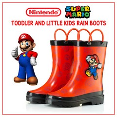 Nintendo Super Mario Boys Waterproof Easy-On Handles Rubber Rain Boots – Toddler