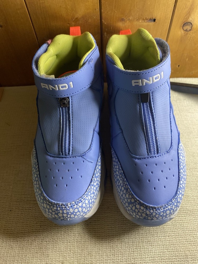 Size 1 AND1 Athletic Shoes Light Blue With Neon Green And Orange Highlights
