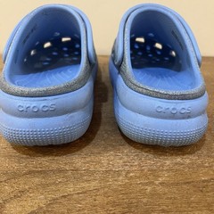 Crocs Kids C13 Platform Clogs Blue Glitter Classic Comfort Strap Slip On Shoes
