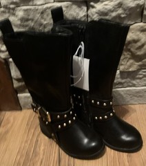 Black Leather Toddler Size 8 Black Motorcycle Biker Boots Inside Zipper Up Sides