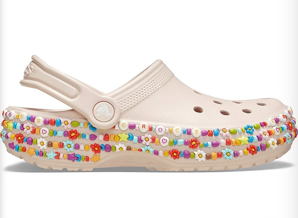 Crocs Kid’s Beaded Band Clog – Multicolor Beads + Daisy Flower Charms – Size J5