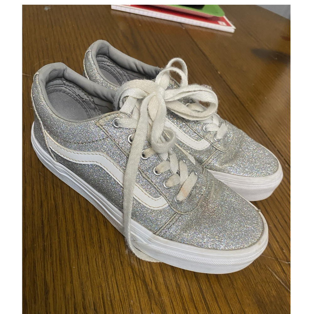 VANS Kids Silver Glitter Canvas Low Top Sneaker Rubber Sole US 2 no box