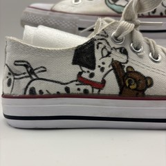 Custom Hand Painted 101 Dalmatians White Canvas Low Top Sneakers Kids Shoes 1Y
