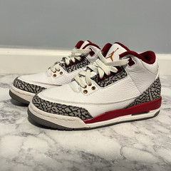 Air Jordan 3 Kids Sneaker size 5Y White/Red/Gray Elephant Print Leather