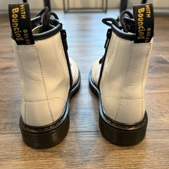 Dr. Martens, Junior 1460 White Patent Leather Lace-up Boots With Side Zip, Sz 4