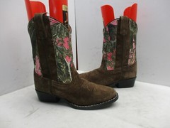 Masterson Boot Co Brown Suede Leather Pink Camo Cowboy Boots Youth Size 2 D