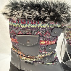 DREAM PAIRS KSnow Grey-Multi Thinsulate WATERPROOF SNOW Boots Girls 5 faux fur
