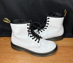 Dr Martens White Leather Combat Boots 1460 J Mens Size 4 Womens 5 Side Zip